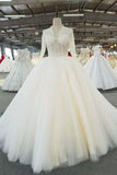 Ball Gown Wedding Dresses High Neck Long Sleeves Royal Train Tulle