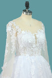 Lace Ball Gown Wedding Dresses Scoop Long Sleeves With Applique And Beads Chapel