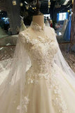 Luxurious High Neck Wedding Dresses Tulle With Sequins Beads Crystals Lace