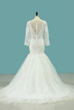 Elegant Mermaid Wedding Dresses Scoop Tulle With Appliques Long Sleeves Zipper