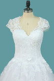 Ball Gown Short Sleeves Scoop Wedding Dresses Tulle With