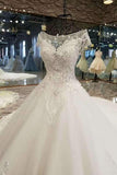 High-End Handmade Tulle Wedding Dresses A Line With Beads Rhinestones Royal Train Lace