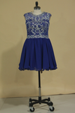 A Line Scoop Beaded Bodice Chiffon Short/Mini Homecoming Dresses