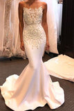 New Arrival Satin Wedding Dresses Mermaid Scoop With Appliques And