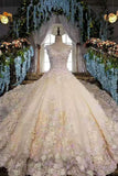 New Arrival Floral Wedding Dresses Lace Up With Appliques And