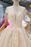 Lace Wedding Dresses Scoop Cap Sleeves Lace Up Back Royal