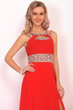 New Arrival Scoop Prom Dresses A Line Chiffon With Beads