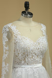 Boat Neck Wedding Dresses A-Line Long Sleeves Applique