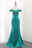 Mermaid Off The Shoulder Satin Bridesmaid Dresses Sweep