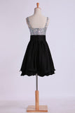 Prom Dresses Straps A Line Short/Mini Beaded Bodice With Pleated Waistband