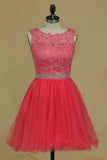 Scoop Homecoming Dresses A Line Tulle With Applique &