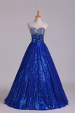 New Arrival Prom Gown Embellished With Beads&Sequince Tulle Sweetheart Floor Length