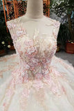 Luxurious Floral Wedding Dresses Scoop Neck With Appliques And Sequins Lace