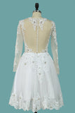 A Line Scoop Wedding Dresses Long Sleeves Tulle With Applique & Beading Detachable Skirt Chapel