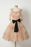 Tulle Homecoming Dresses A Line Scoop Mid-Length Sleeves