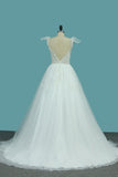 A Line Spaghetti Straps Wedding Dresses Tulle & Lace With Applique Court