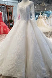 Lace Wedding Dresses Scoop 3/4 Sleeves Lace Up Back Royal