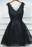 Fantastic V-Neck Homecoming Dresses A Line Lace Black Lace