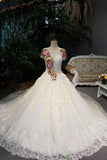 New Arrival Peony Flower Wedding Dresses Scoop Neck Tulle Lace Up With Beaded