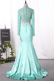 New Arrival Two Pieces Mermaid Elastic Satin&Tulle With Appliques Long Sleeves