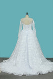 Lace Wedding Dresses Long Sleeves Scoop A Line With Applique And Beads Court