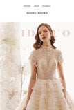 Ball Gown Wedding Dresses High Neck Top Quality Tulle Lace Up