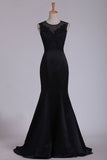 New Arrival Evening Dresses Scoop Mermaid Satin With Applique Sweep Train