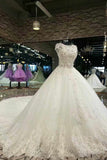 Luxury Wedding Dresses A Line With Beading Royal Train Scoop