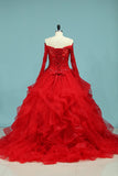 Long Sleeves Quinceanera Dresses Scoop Tulle With Applique Ball