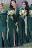 V Neck Long Sleeves Mermaid Bridesmaid Dresses With