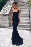 New Arrival Square Neck Evening Dresses Satin Mermaid Sweep