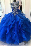 Organza Quinceanera Dresses Ball Gown High Neck Beaded