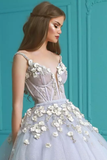 Ball Gown Spaghetti Straps Quinceanera Dresses With Handmade Flowers