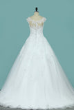 A Line Scoop Tulle With Applique Wedding Dresses Court