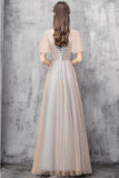 Elegant V Neck Floor Length Tulle Prom Dress, Bridesmaid