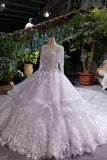 New Arrival Wedding Dresses Tulle Scoop Neck With Appliques And Handmade Flowers Lace Up Long