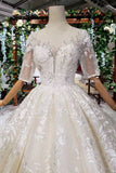 Ball Gown Wedding Dresses Scoop Half Sleeves Appliques 2 Meter