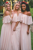 Chiffon Boat Neck Bridesmaid Dresses A Line Sweep