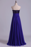 Sweetheart A Line Prom Dress Beaded Bodice Chiffon