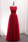 A Line Bridesmaid Dresses Scoop Tulle With Applique Floor