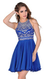 A Line/Princess Halter Homecoming Dresses Tulle & Chiffon Beaded