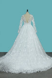 Luxurious A Line Lace Scoop Long Sleeves Wedding Dresses With Pearls Royal