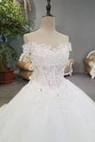 Hot Selling Wedding Dresses Lace Up With Appliques And Sequins And Bow Knot Off The