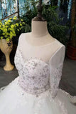 Long Sleeves Wedding Dresses Scoop Neck Neck With Appliques Lace Up