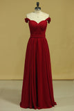 Prom Dresses Off The Shoulder A Line Chiffon Floor Length With Ruffles