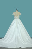 A Line Scoop Wedding Dresses Satin With Handmade Flower And Sash Chapel