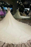 Marvelous High Neck Wedding Dresses A Line With Crystals Royal Train Tulle High