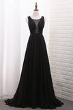 New Arrival Scoop A Line Prom Dresses With Applique And Slit