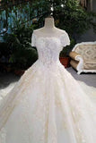 Luxurious Wedding Dresses Tulle Lace Up With Beads Sequins Appliques Short