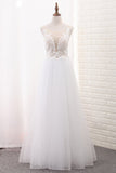 A Line Tulle & Lace Scoop Wedding Dresses With Applique Floor